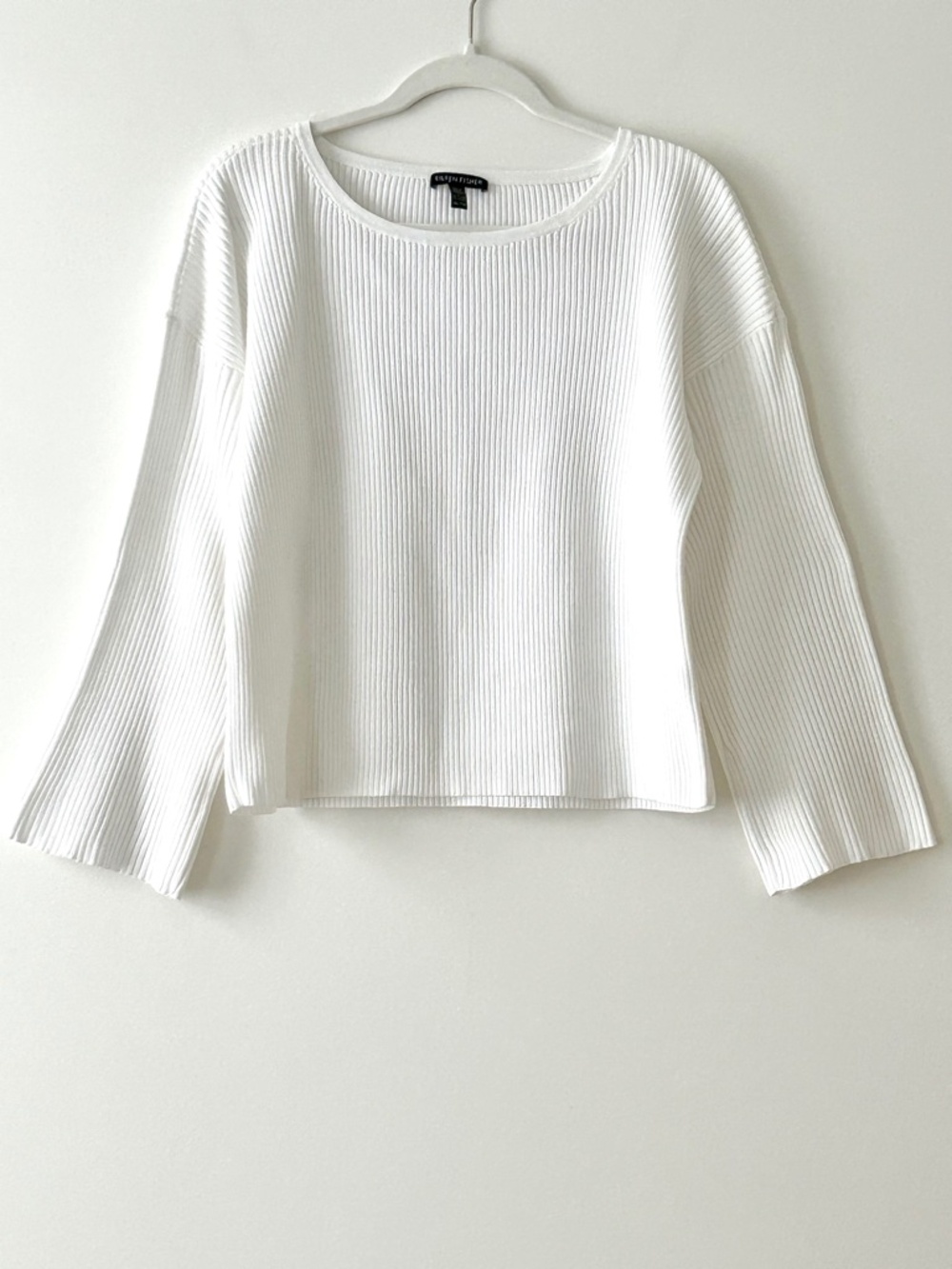 Eileen Fisher White Tencel Ribbed Knit Top